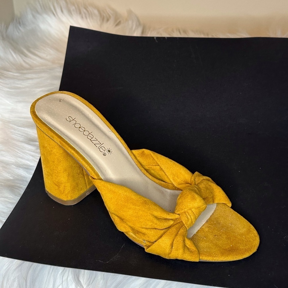 Shoe Dazzle Yellow Suede Mules - Picture 2 of 7